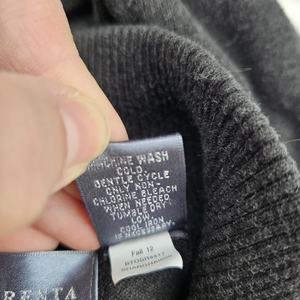Oscar de la Renta charcoal gray colorblock mockneck full zip cardigan large